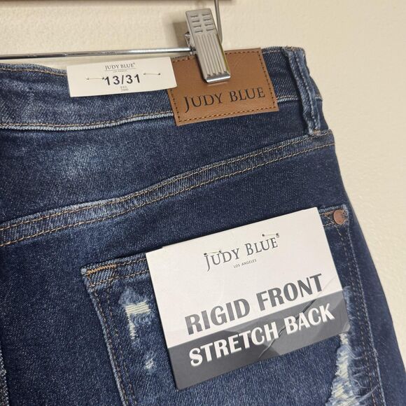 Judy Blue Jeans Womens 13/31 Dark Rigid Front Stretch Back Distressed Raw Hem - Picture 12 of 15